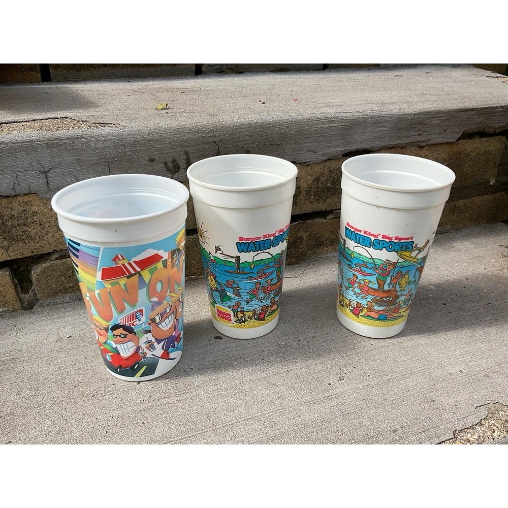 Lot Of 3 VTG 1990 Big Sport Water Sports Burger King BK COLLECTIBLE Plastic Cups